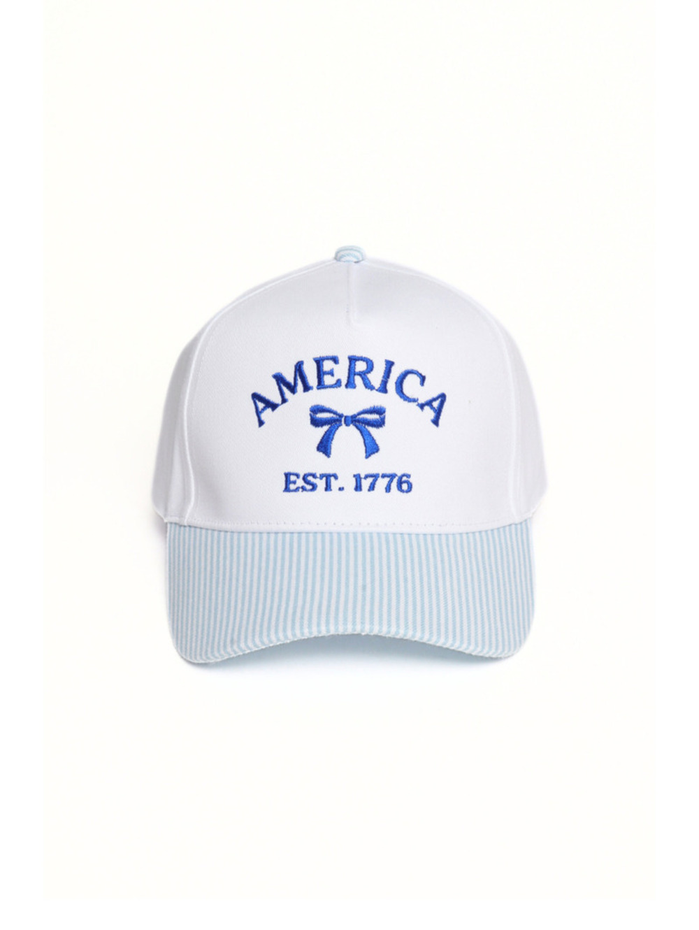 AMERICA EST. 1776 BOW Embroidered Stripe Print Two Tone Cap: Blue